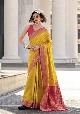 Yellow Weaving Silk Saree Set