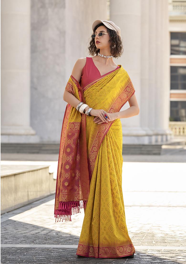 Yellow Weaving Silk Saree Set