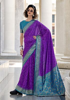 Violet Weaving Silk Saree Set