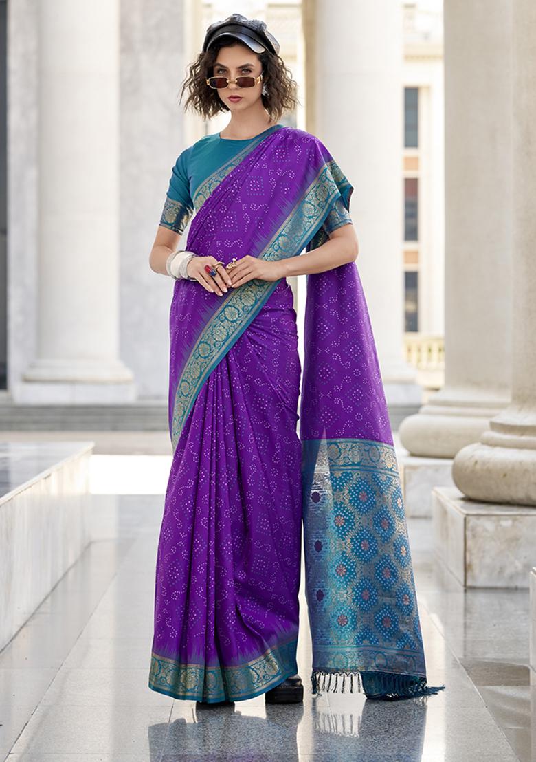 Violet Weaving Silk Saree Set