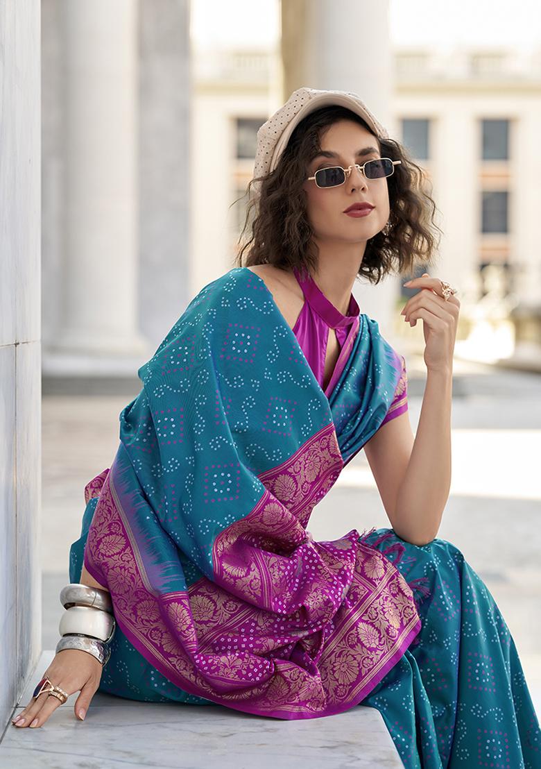 Blue Weaving Silk Saree Set