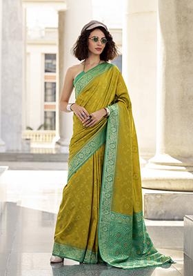 Dark Mustard Weaving Silk Saree Set