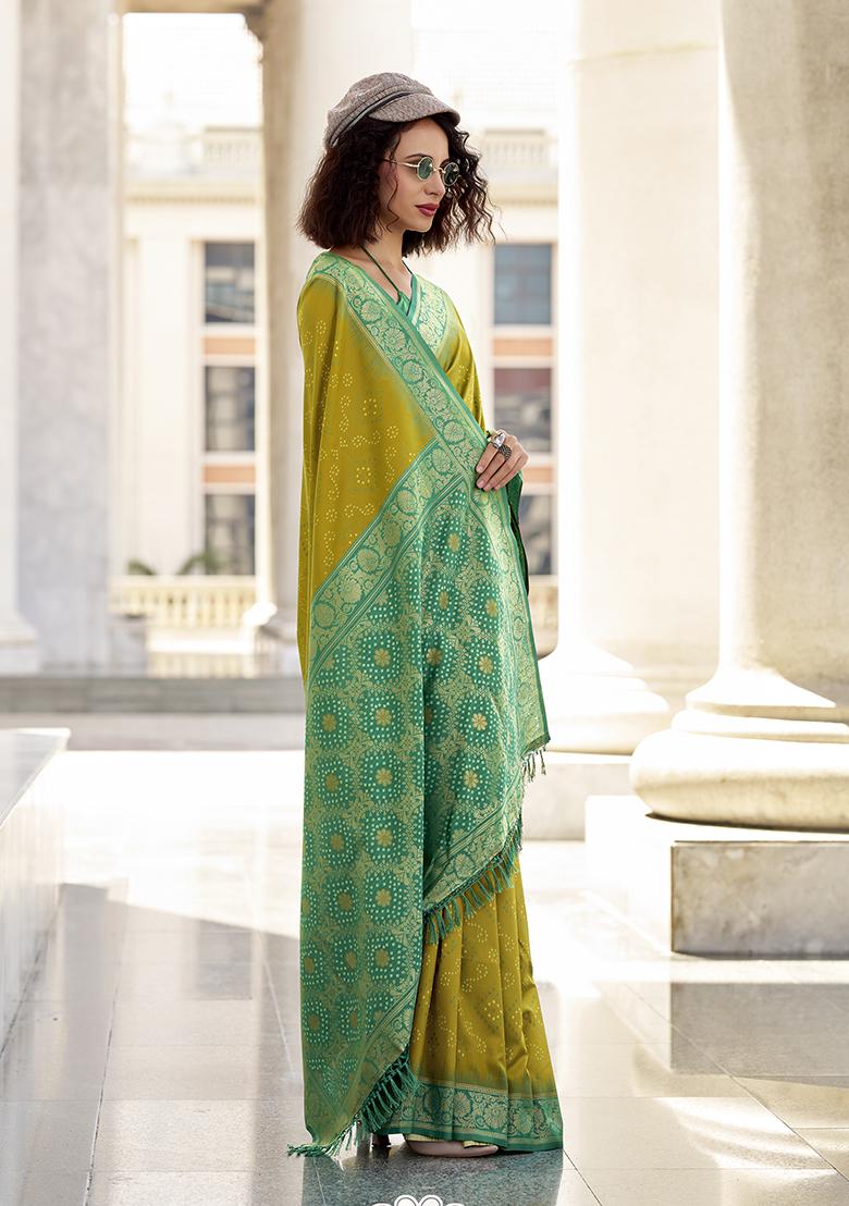 Dark Mustard Weaving Silk Saree Set