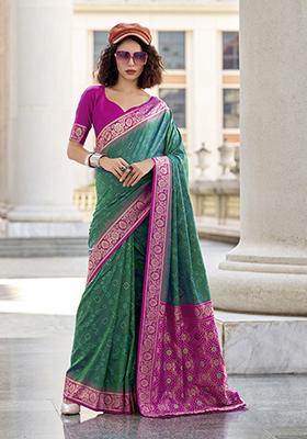 Green Weaving Silk Saree Set