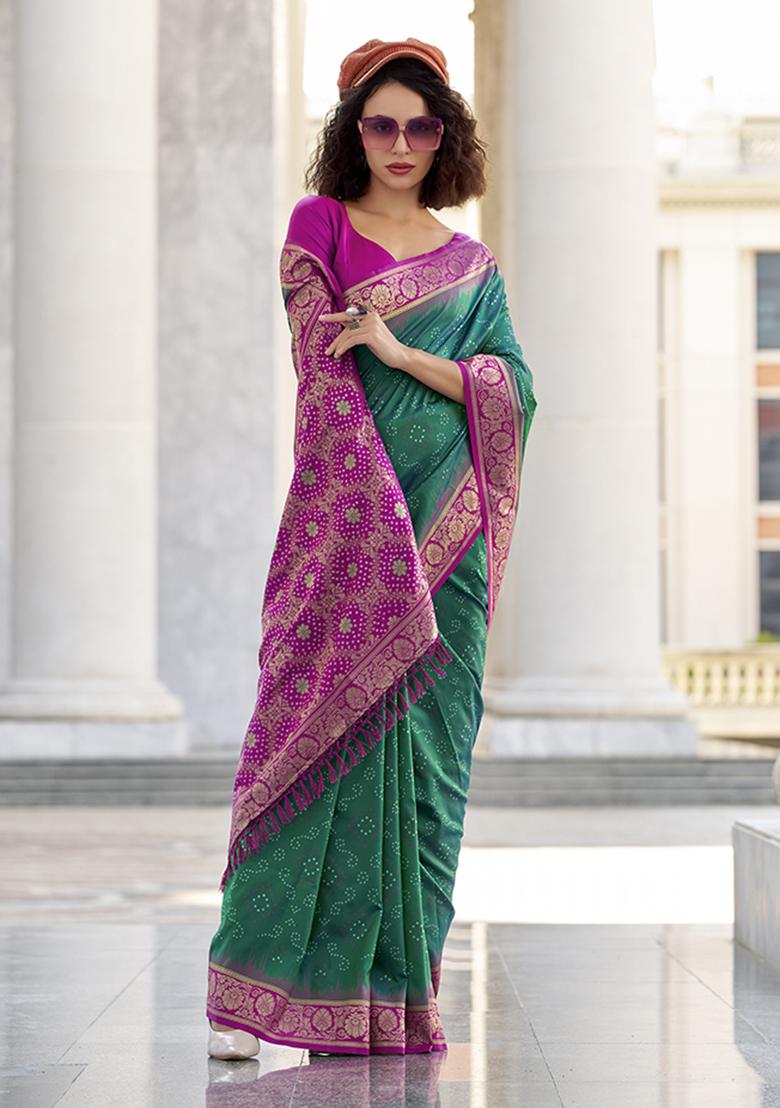 Green Weaving Silk Saree Set