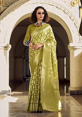 Green Weaving Tissue Silk Saree Set