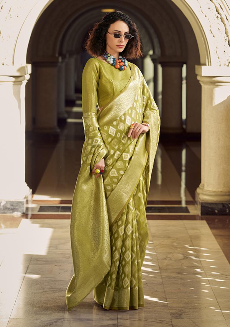 Green Weaving Tissue Silk Saree Set