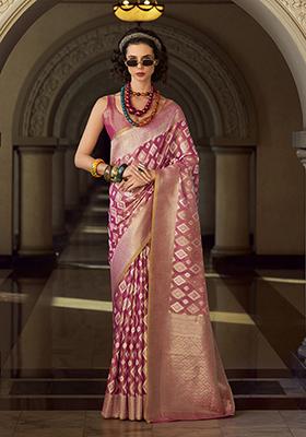 Pink Weaving Tissue Silk Saree Set
