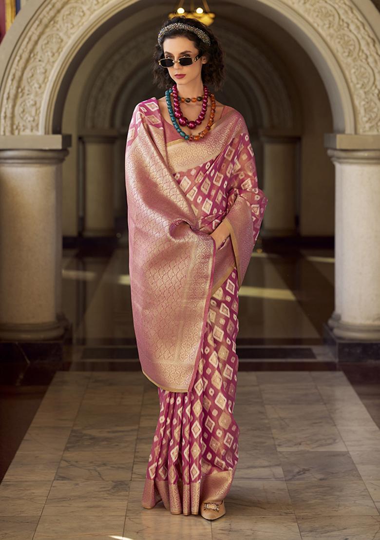 Pink Weaving Tissue Silk Saree Set