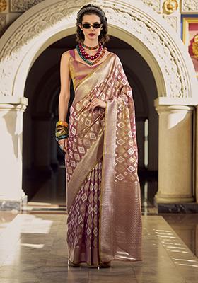 Onion Pink Weaving Tissue Silk Saree Set