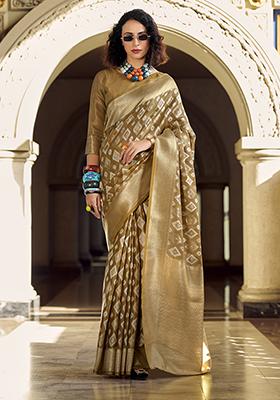Brown Weaving Tissue Silk Saree Set