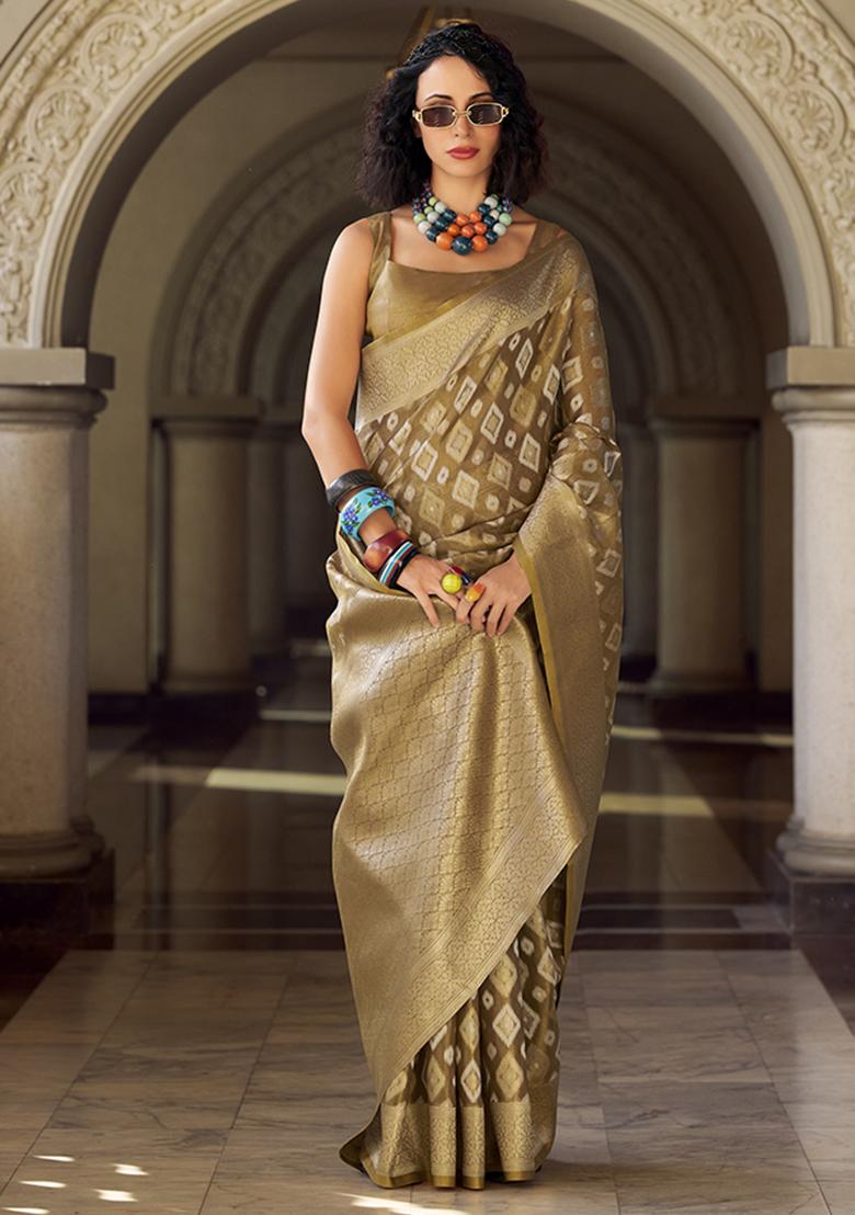 Brown Weaving Tissue Silk Saree Set