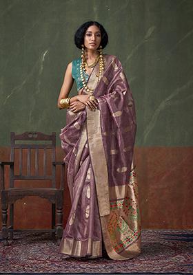 Mauve Weaving Tissue Silk Saree Set