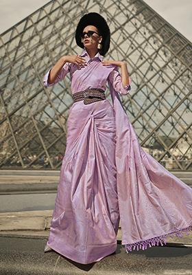 Mauve Weaving Silk Saree Set