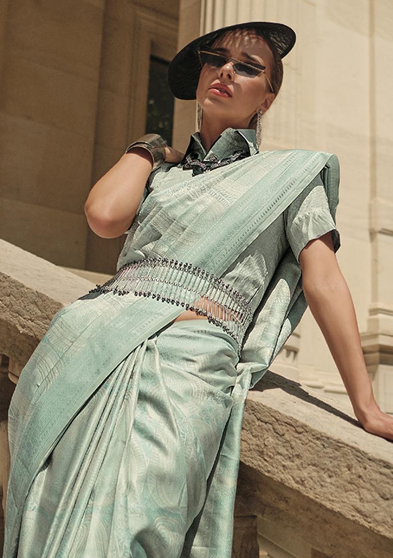 Sea Green Weaving Silk Saree Set