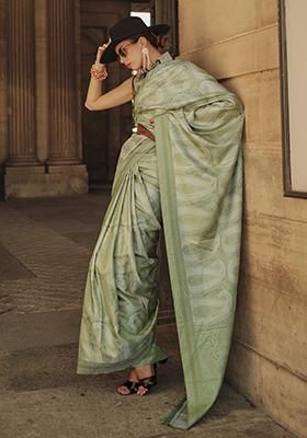 Light Green Weaving Silk Saree Set