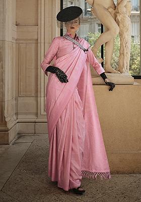 Pink Weaving Silk Saree Set