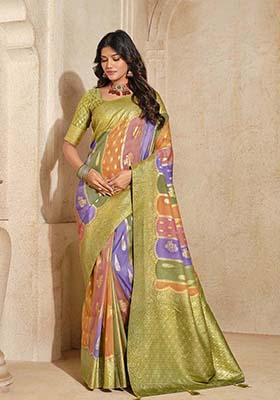 Light Green Zari Work Silk Saree Set