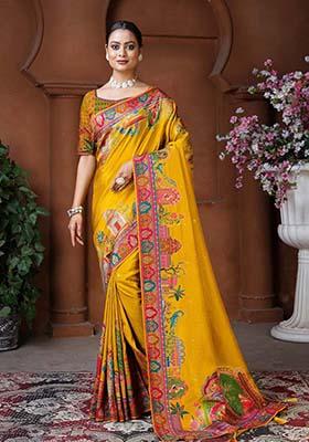 Mustard Yellow Zari Work Silk Saree Set