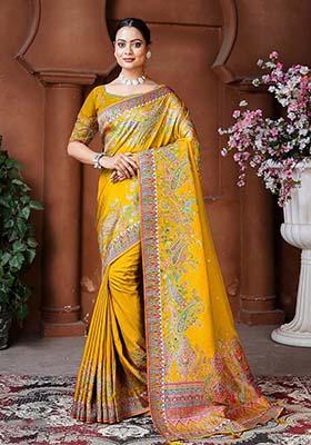 Golden Zari Work Silk Saree Set