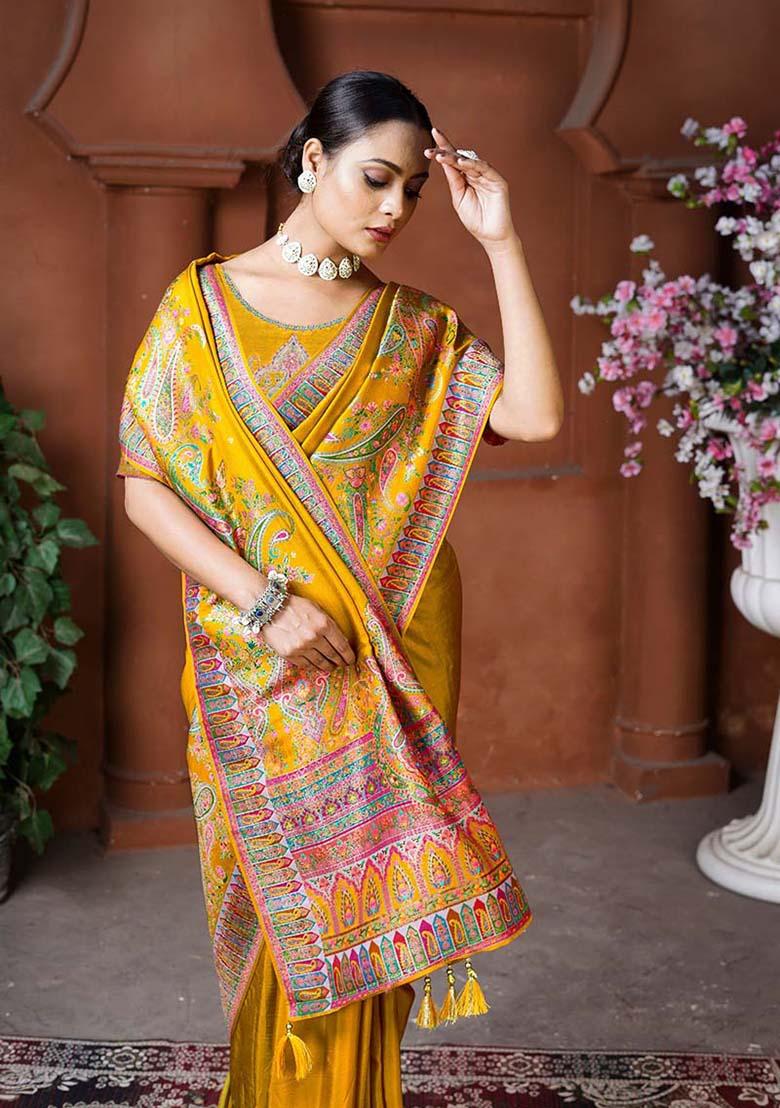 Golden Zari Work Silk Saree Set