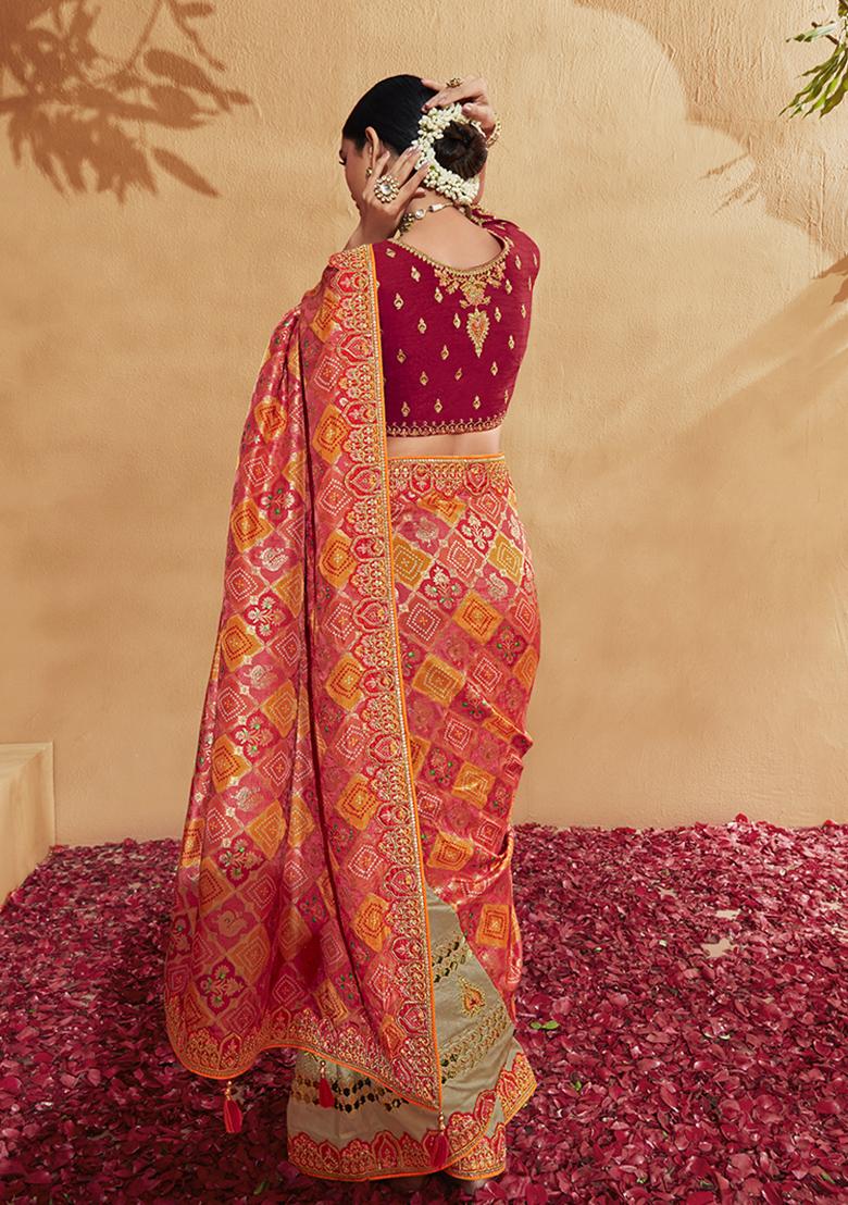 Red Embroidered Silk Saree Set