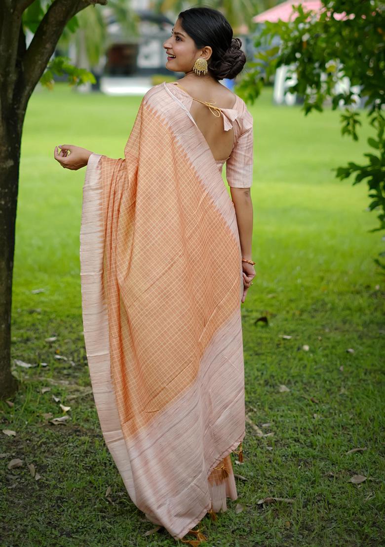 Mustard Yellow Printed Silk Saree Set