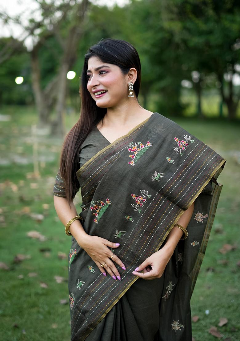 Black Weaving Silk Saree Set