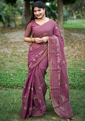Onion Pink Weaving Silk Saree Set