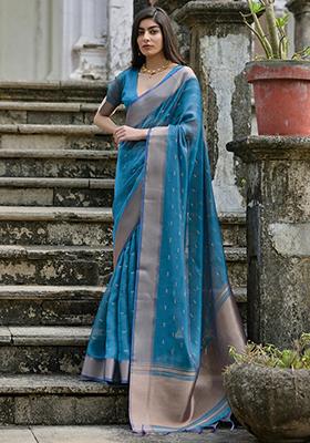 Firozi Weaving Silk Saree Set