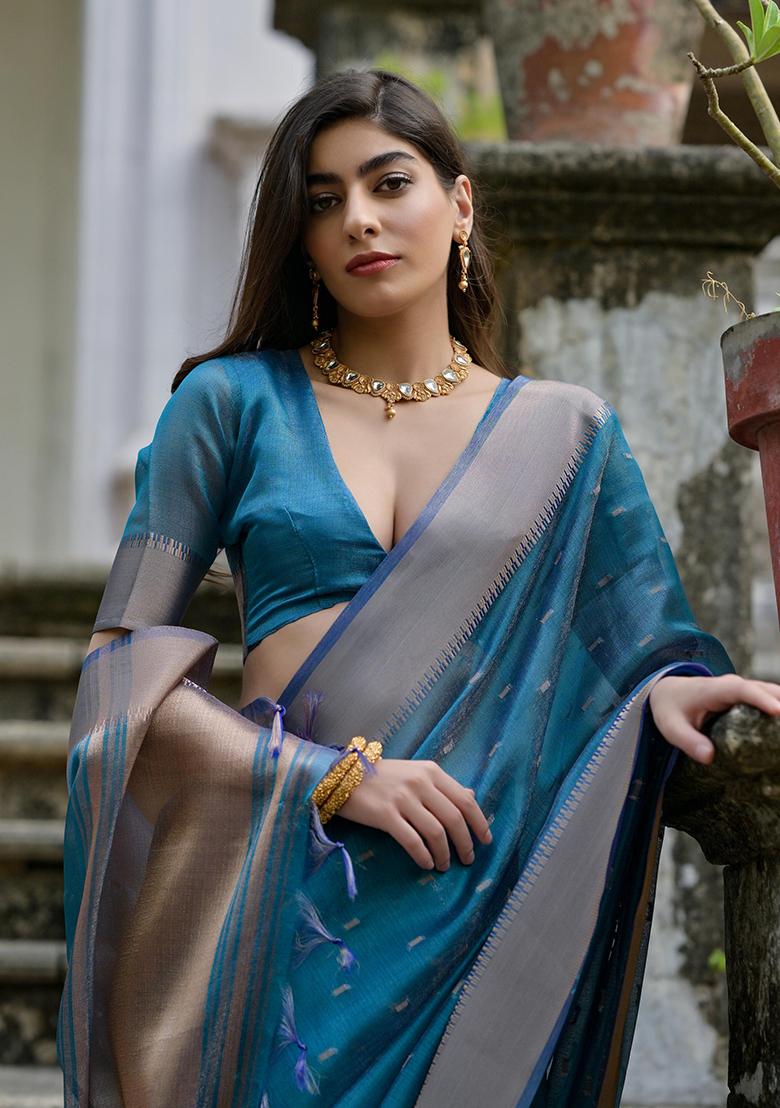 Firozi Weaving Silk Saree Set