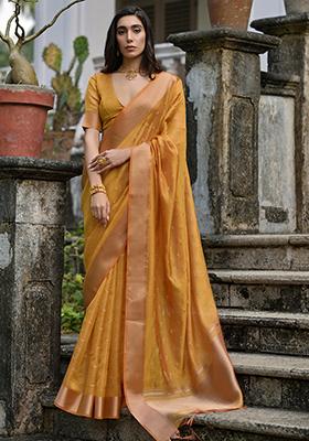 Mustard Yellow Weaving Silk Saree Set