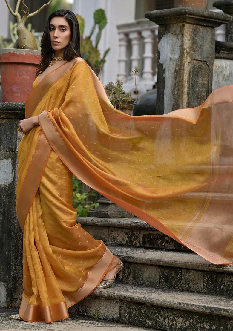 Mustard Yellow Weaving Silk Saree Set