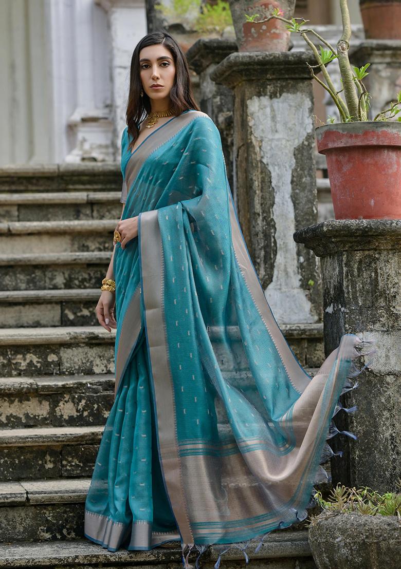 Rama Green Weaving Silk Saree Set