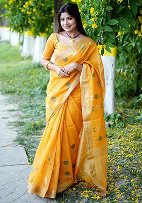 Yellow Weaving Silk Saree Set