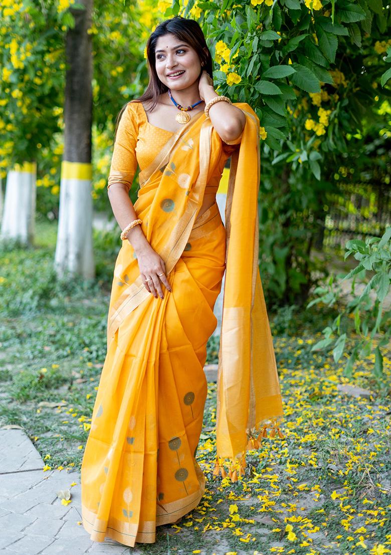 Yellow Weaving Silk Saree Set