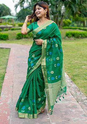 Green Weaving Silk Saree Set