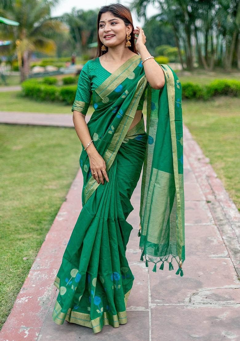 Green Weaving Silk Saree Set