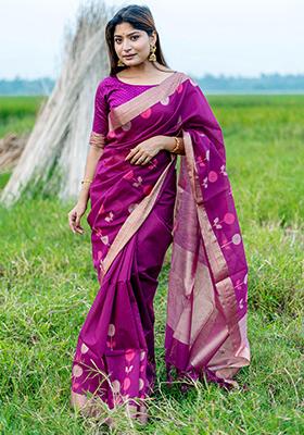 Magenta Weaving Silk Saree Set