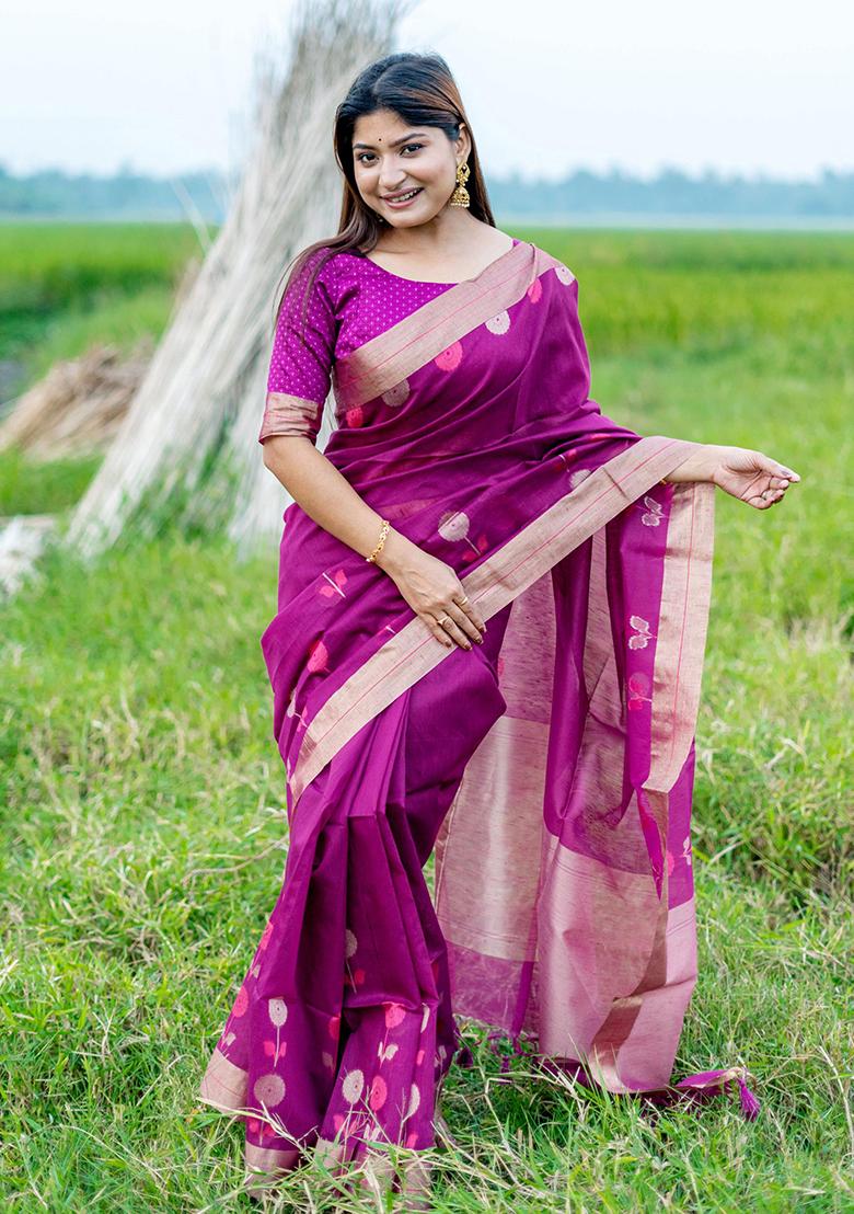 Magenta Weaving Silk Saree Set