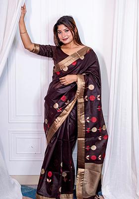 Brown Weaving Silk Saree Set