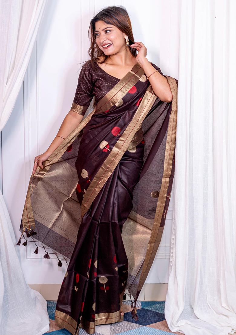 Brown Weaving Silk Saree Set
