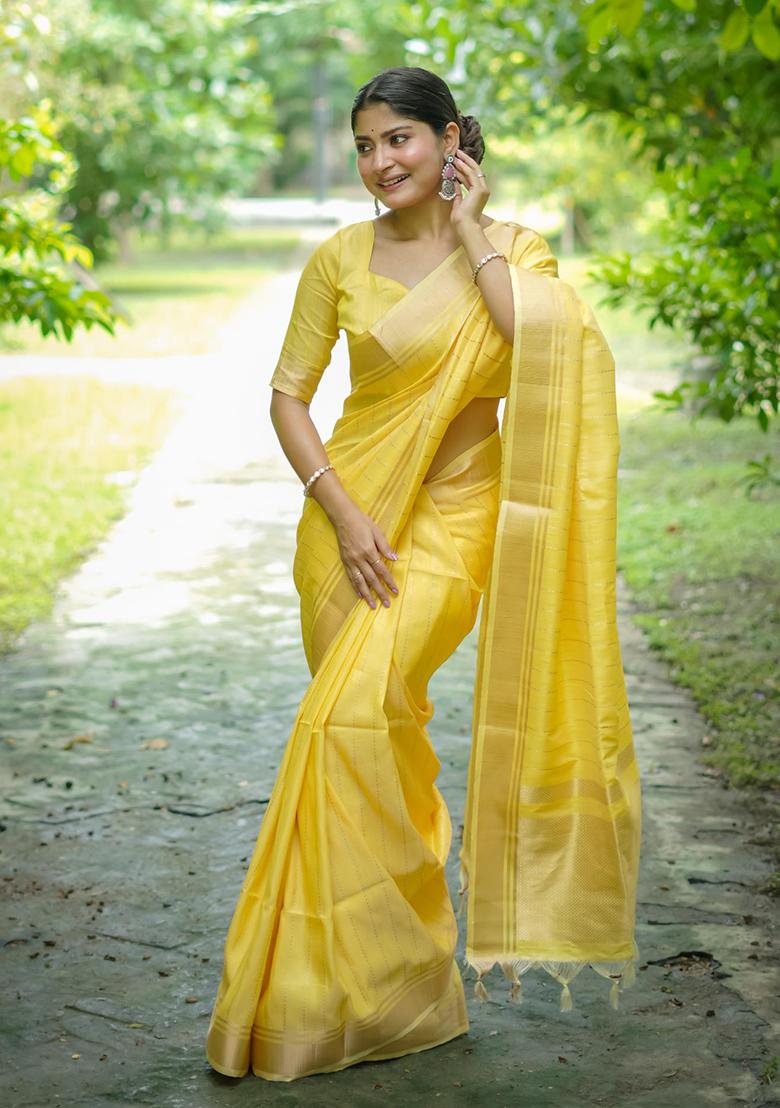 Yellow Weaving Silk Saree Set