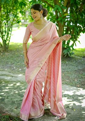 Pink Weaving Silk Saree Set