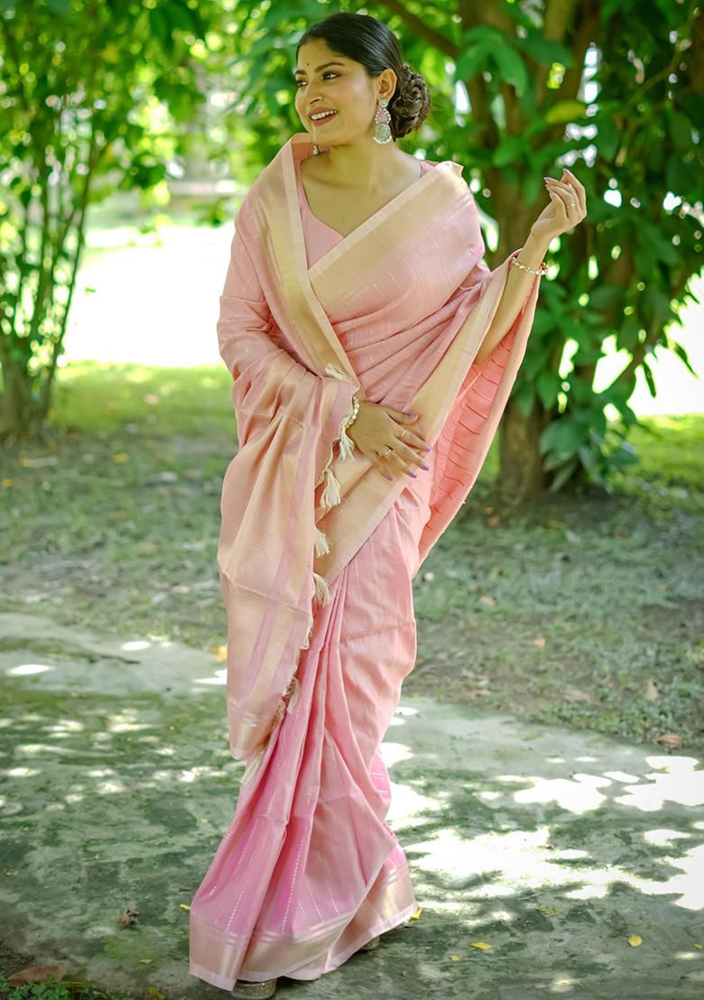 Pink Weaving Silk Saree Set