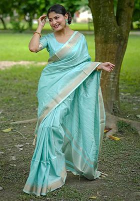 Sky Blue Weaving Silk Saree Set