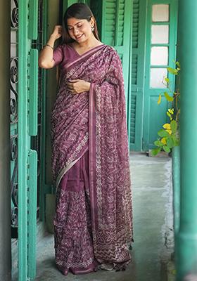 Magenta Embroidered Silk Saree Set