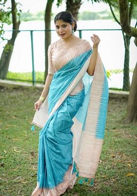 Sky Blue Woven Silk Saree Set