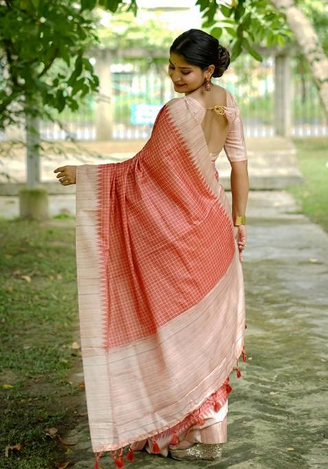 Brown Woven Silk Saree Set