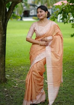 Yellow Woven Silk Saree Set
